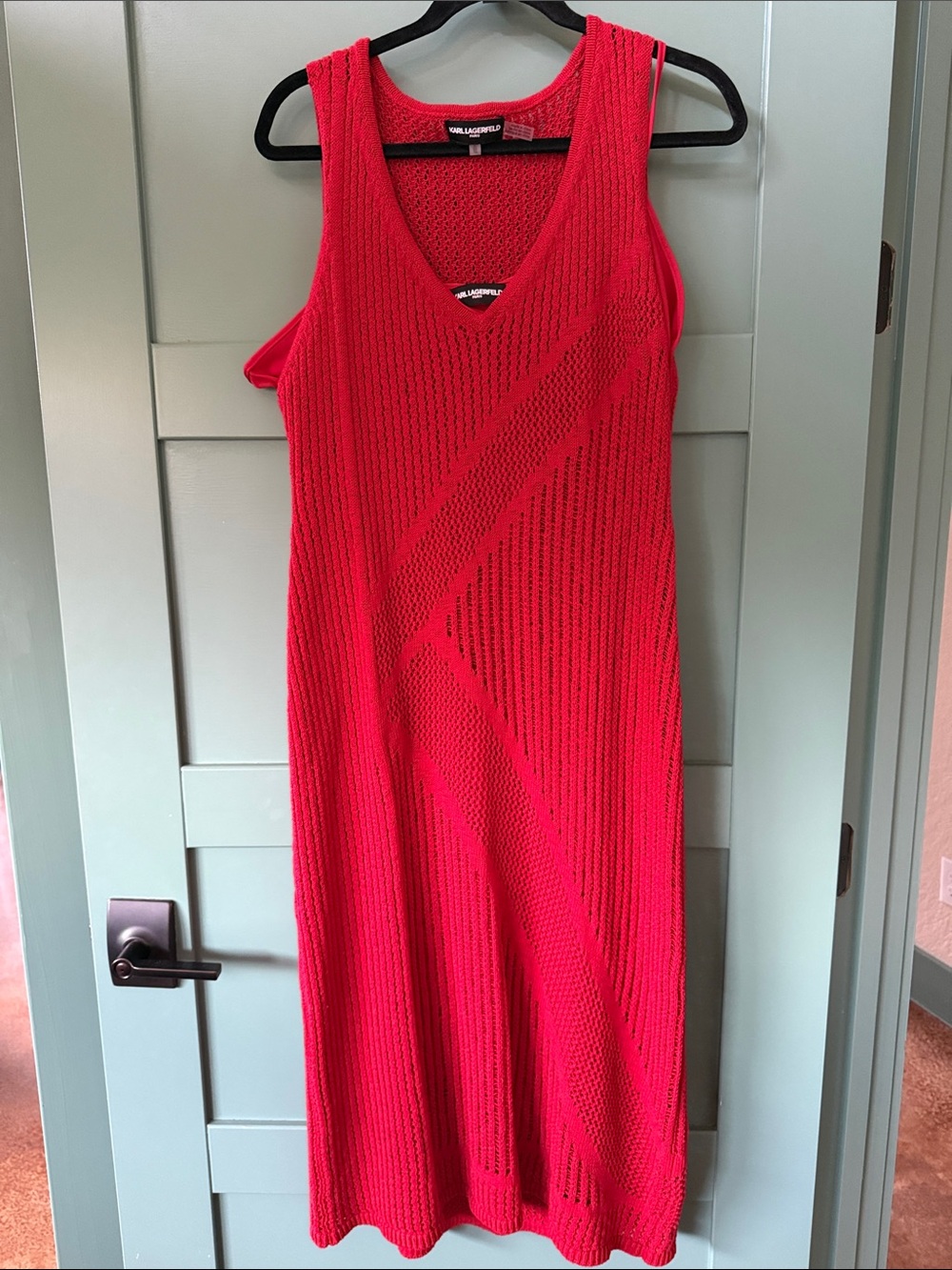 Karl Lagerfeld Sleeveless Knit Maxi Dress — Bright red